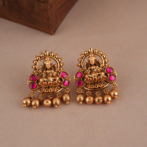 Amazing antique gold stone maa lakshmi choker necklace set I Temple Jewellery