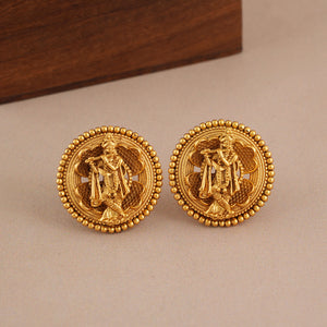 Cute antique gold radha krishna stud earring I Temple Jewelry