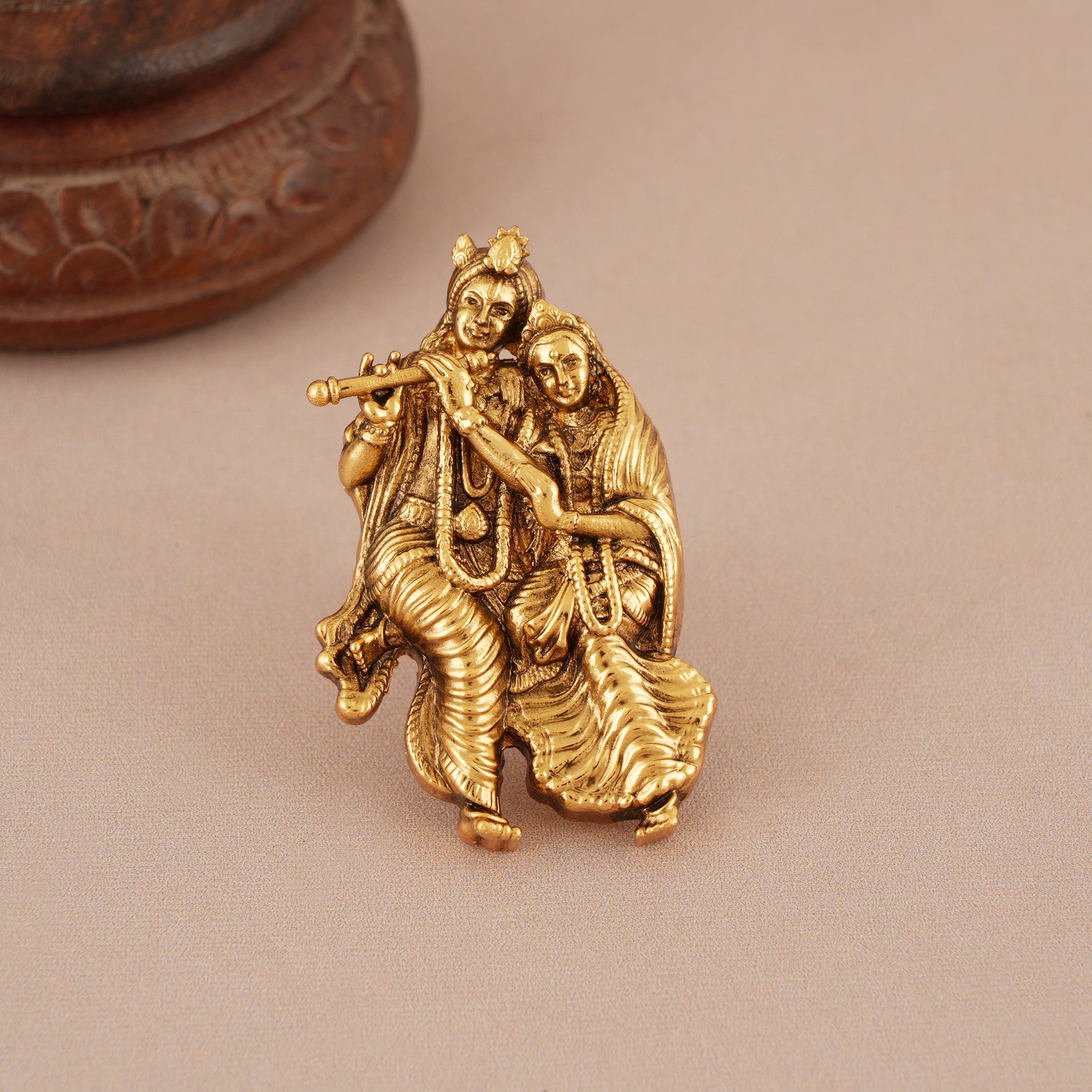 Stunning  plain antique gold radha krishna finger ring