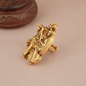 Stunning  plain antique gold radha krishna finger ring