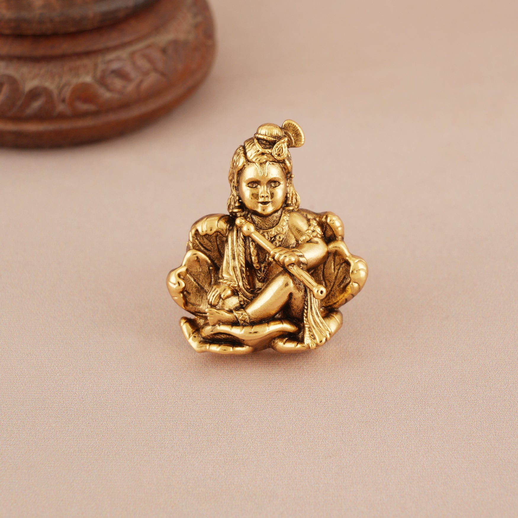 Cute antique gold plated laddu gopal krishna finger ring