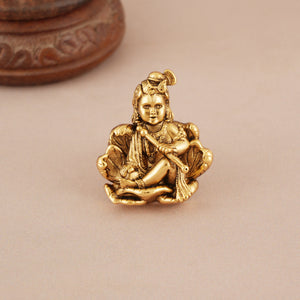 Cute antique gold plated laddu gopal krishna finger ring