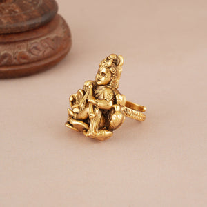 Cute antique gold plated laddu gopal krishna finger ring