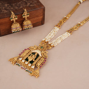 Long auspicious antique gold plated krishna necklace set