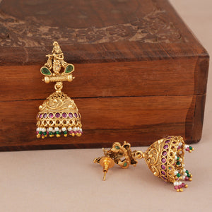 Long auspicious antique gold plated krishna necklace set