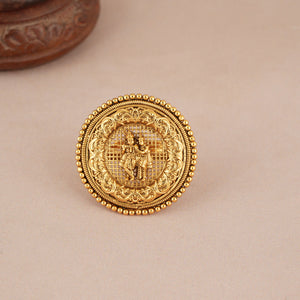 Cute antique gold plated radha krishna adjustable finger ring