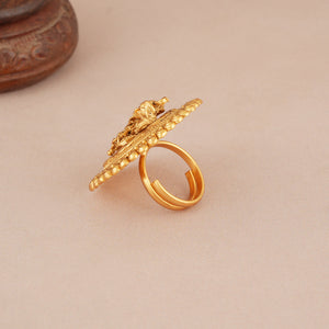 Beautiful antique gold plated round radha krishna finger ring