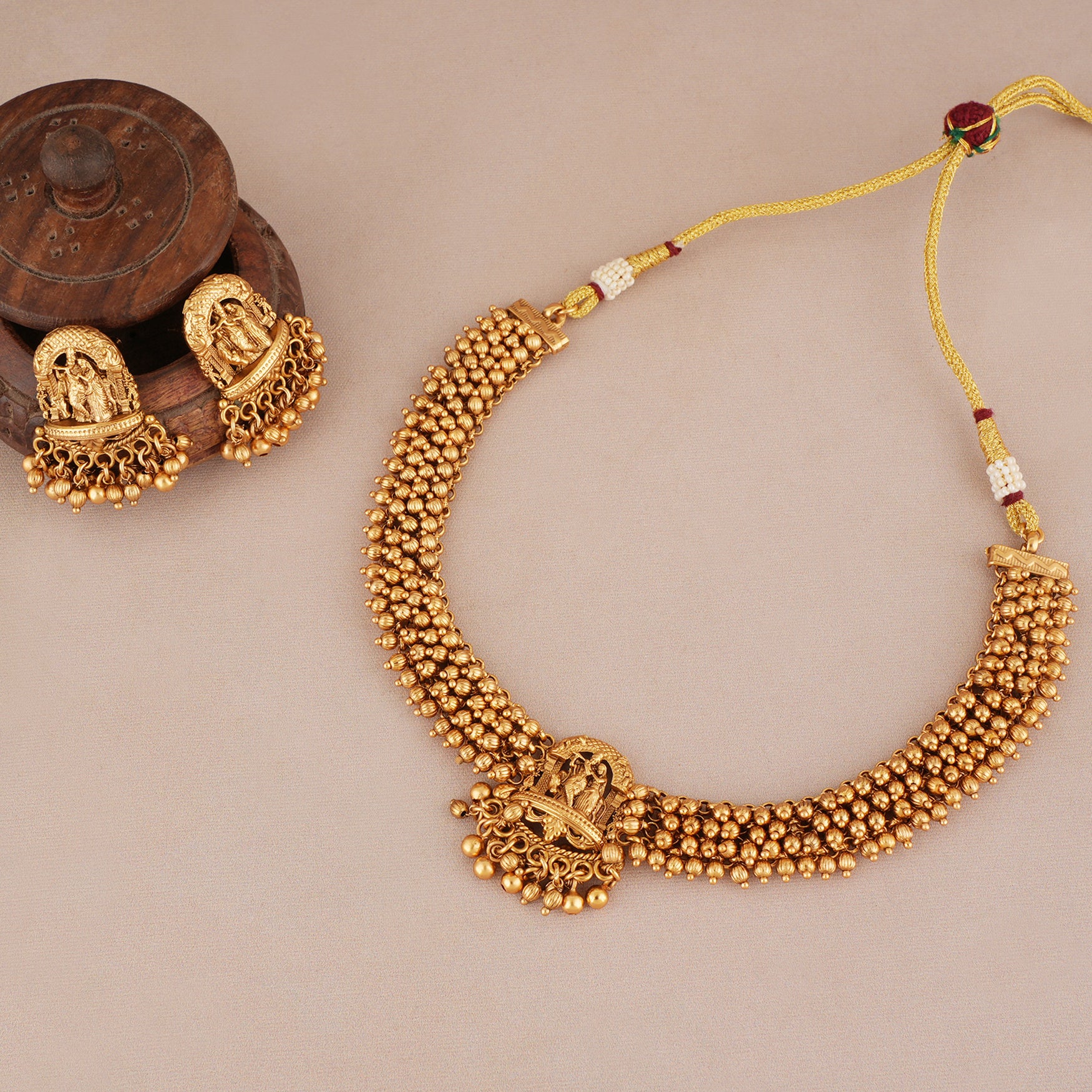 Beautiful antique gold plated plain radha krishna necklace set