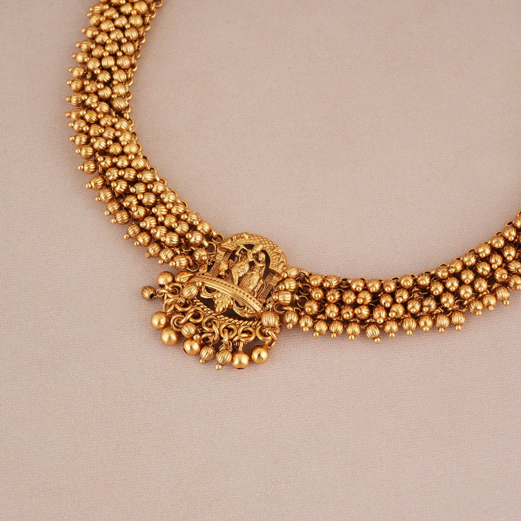 Beautiful antique gold plated plain radha krishna necklace set