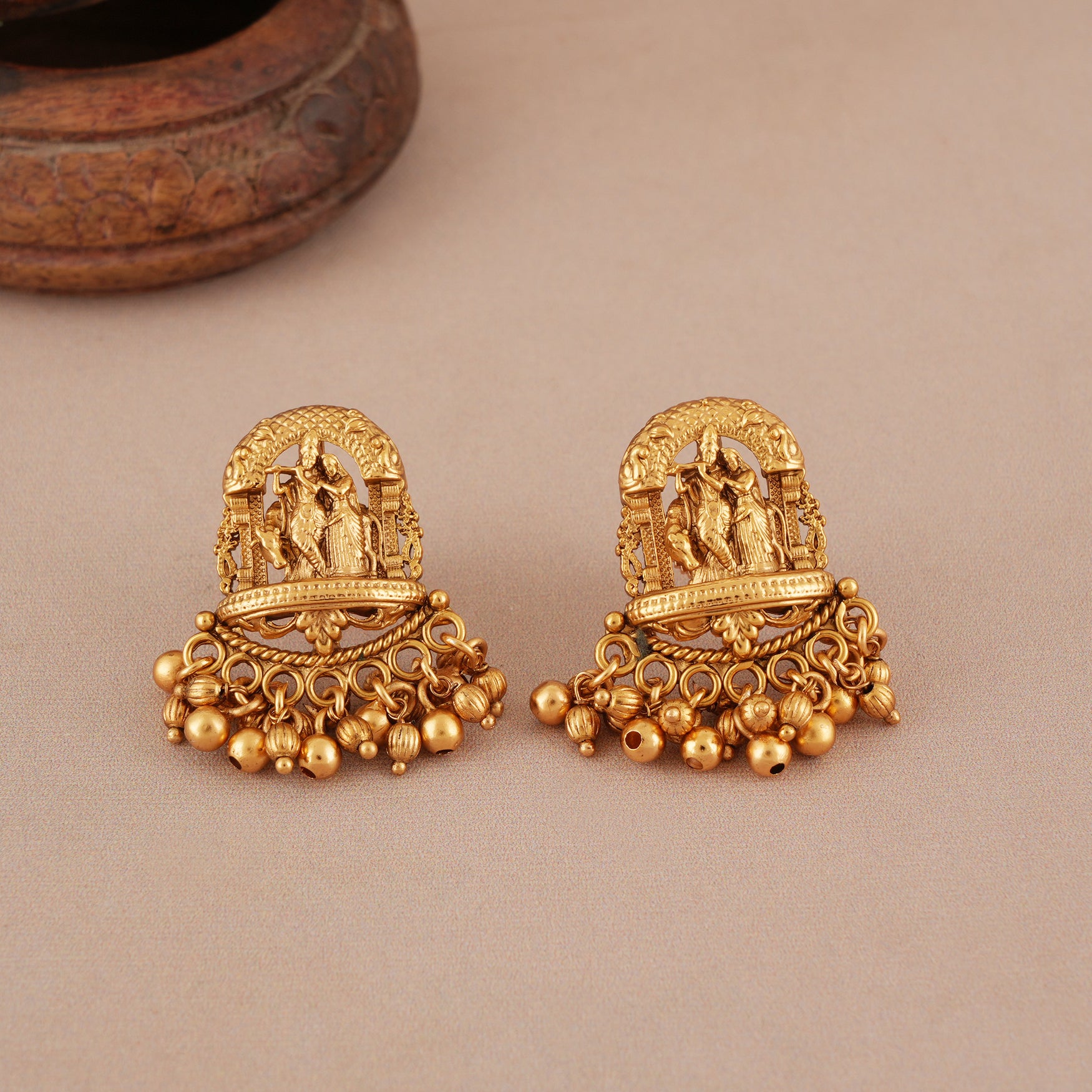 Beautiful antique gold plated plain radha krishna necklace set