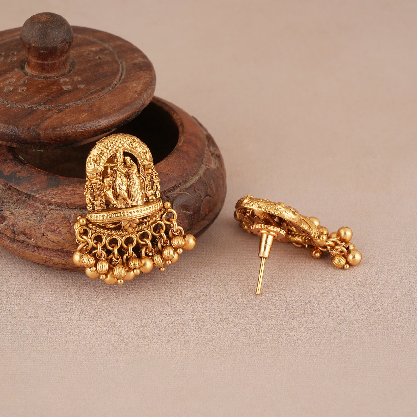 Beautiful antique gold plated plain radha krishna necklace set