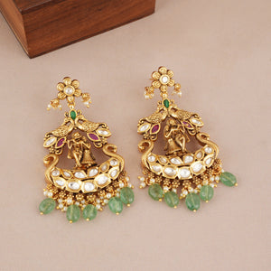 Long antique gold radha krishna stone necklace set