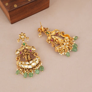 Long antique gold radha krishna stone necklace set