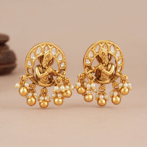 Cute antique gold plated kundan krishna earring