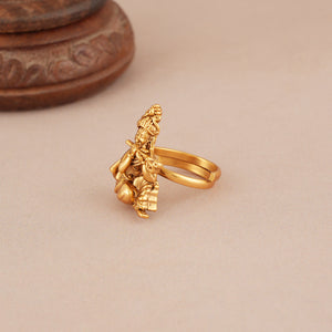 Cute plain antique gold adjustable krishna finger ring