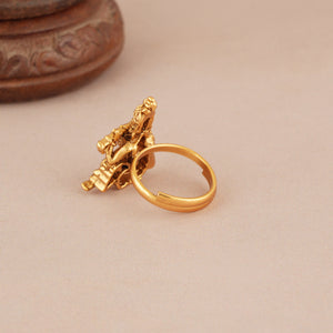 Cute plain antique gold adjustable krishna finger ring
