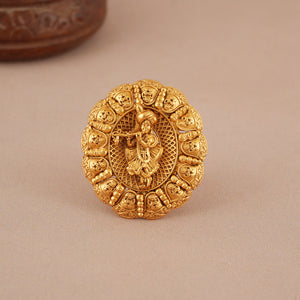Auspicious antique gold plated krishna finger ring