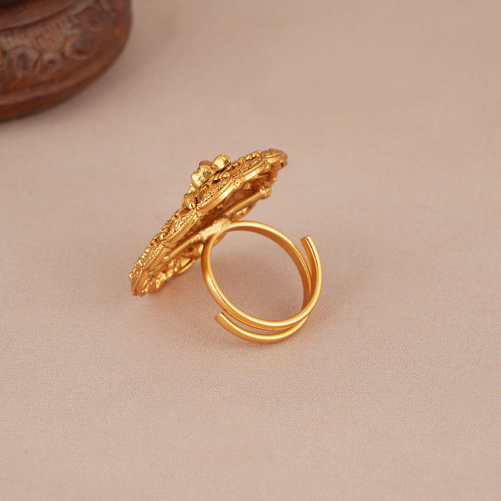 Auspicious antique gold plated krishna finger ring