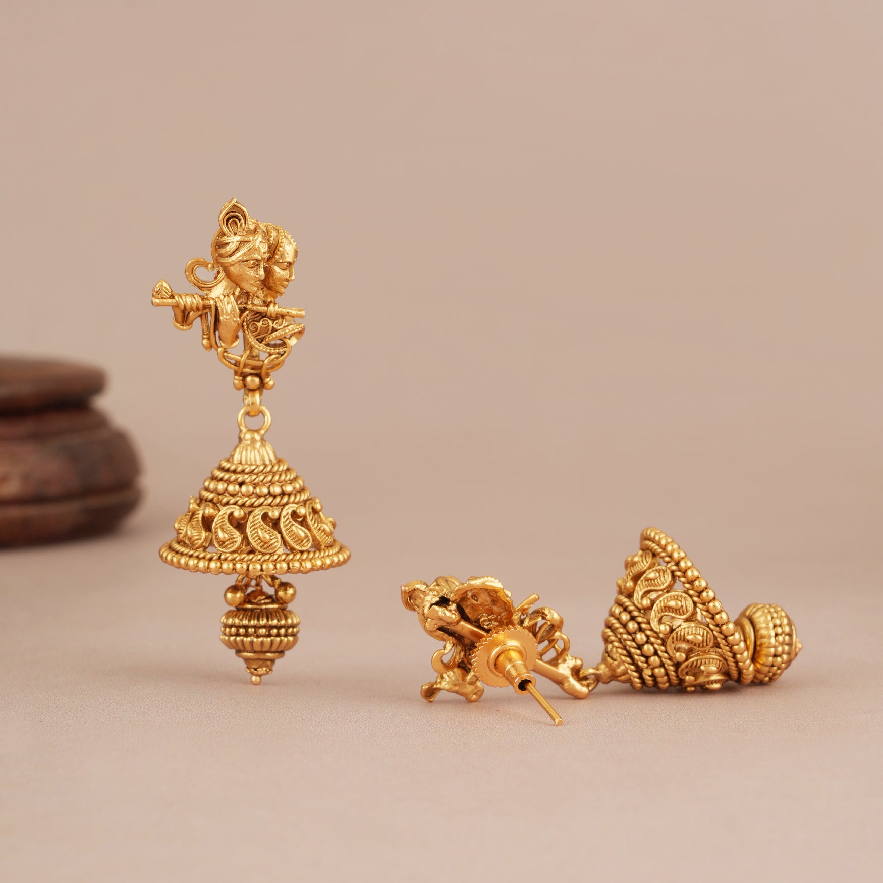 Antique gold plated radha krishna necklace set