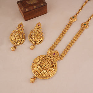 Long antique gold lord krishna necklace set I Temple Jewellery