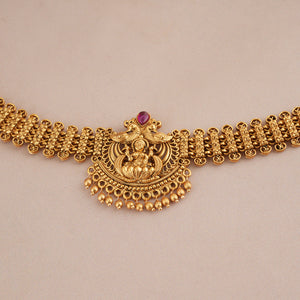 Cute plain antique gold maa lakshmi choker necklace set I Temple Jewellery
