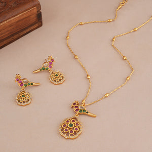 Cute gold plated stone bird pendant set