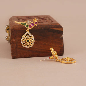 Cute gold plated stone bird pendant set