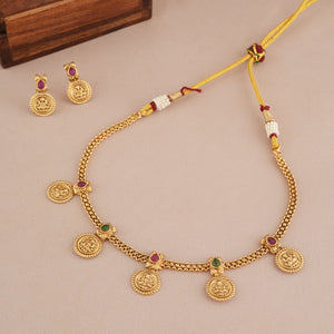 Cute antique gold ma lakshmi coin choker necklace set I Temple Jewellery