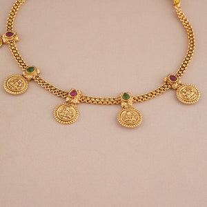 Cute antique gold ma lakshmi coin choker necklace set I Temple Jewellery