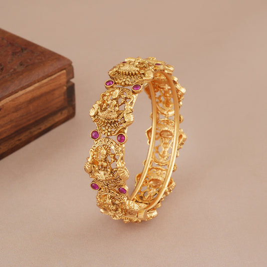 Stunning antique gold ma lakshmi kada ruby bangle