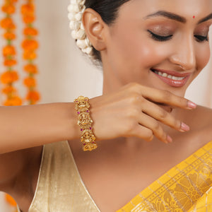 Stunning antique gold ma lakshmi kada ruby bangle