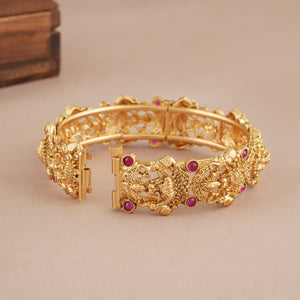 Stunning antique gold ma lakshmi kada ruby bangle