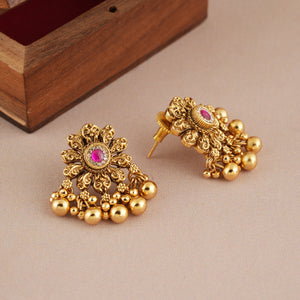 Cute antique gold ball stone earring