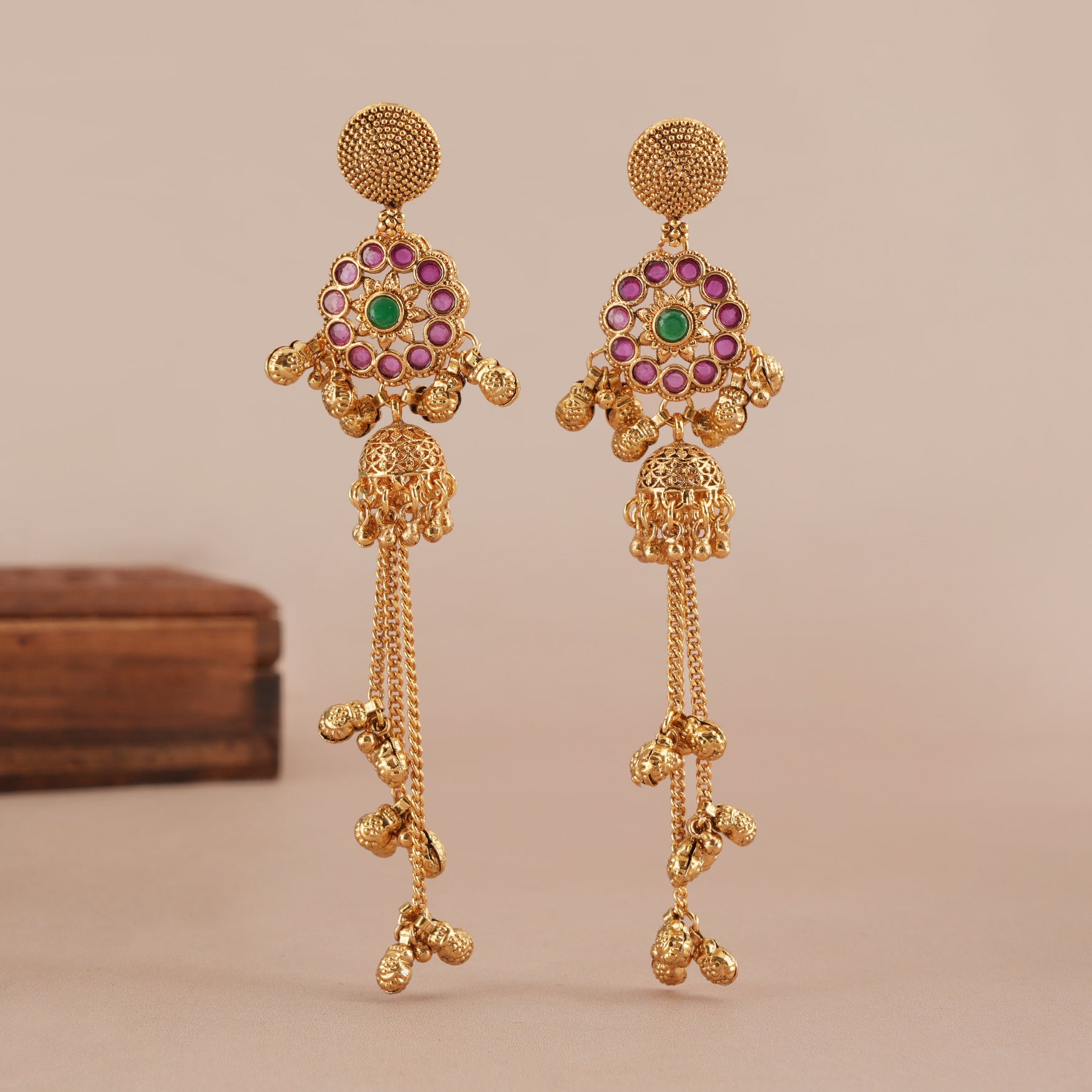 Amazing antique gold ruby pendant set with jhumka earring