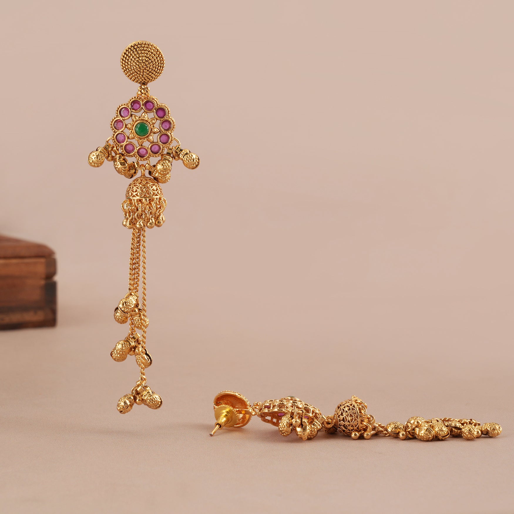 Amazing antique gold ruby pendant set with jhumka earring