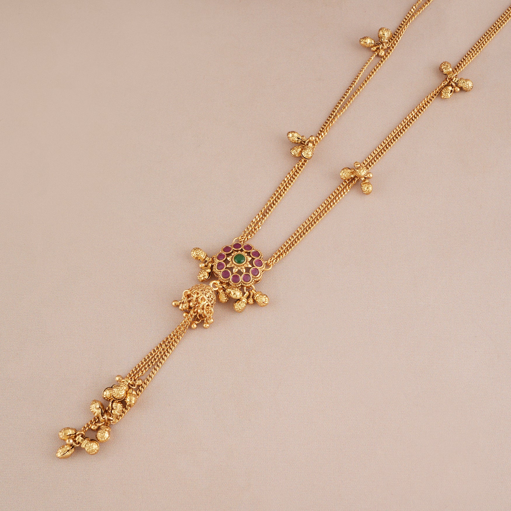 Amazing antique gold ruby pendant set with jhumka earring