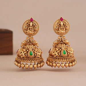 Stunning multicolor stone  antique gold ma lakshmi jhumka earring I Temple Jewellery