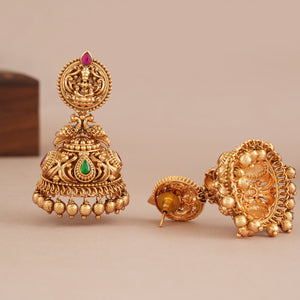 Stunning multicolor stone  antique gold ma lakshmi jhumka earring I Temple Jewellery