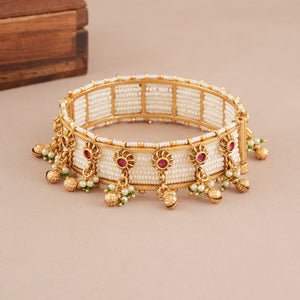 Stunning antique gold pearl stone kada bangle