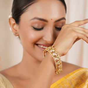 Stunning antique gold pearl stone kada bangle
