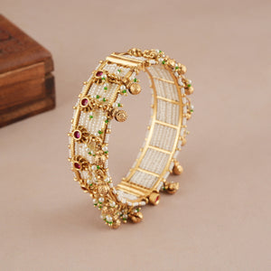 Stunning antique gold pearl stone kada bangle