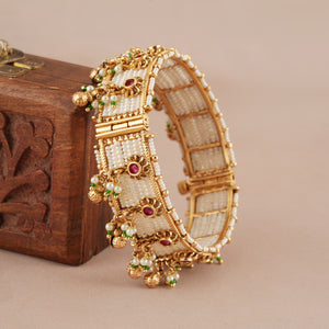 Stunning antique gold pearl stone kada bangle