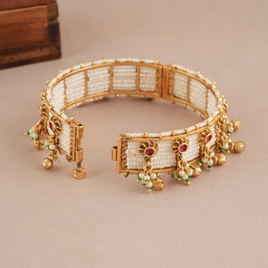 Stunning antique gold pearl stone kada bangle