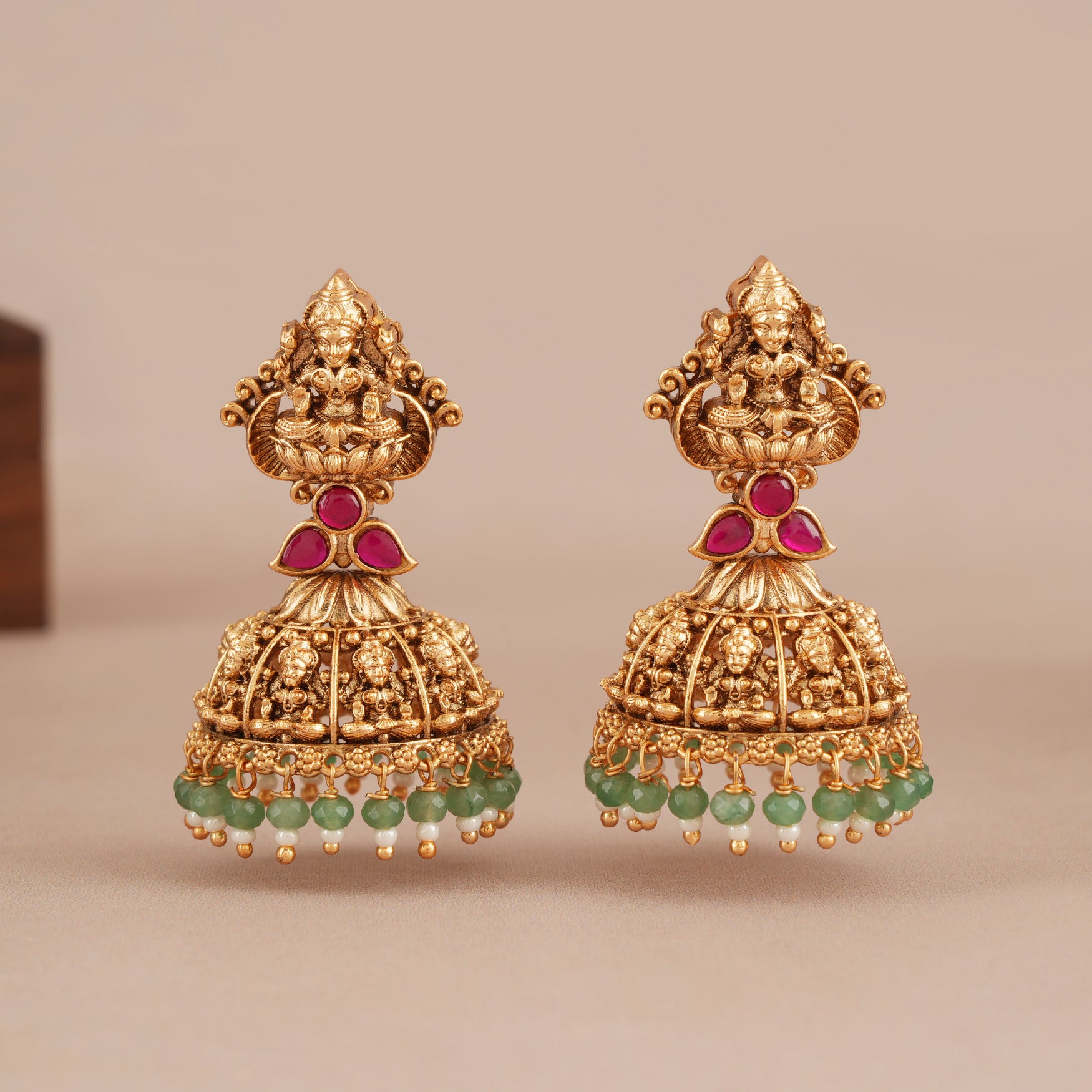 Auspicious antique gold ma lakshmi stone drop earring I Temple Jewellery