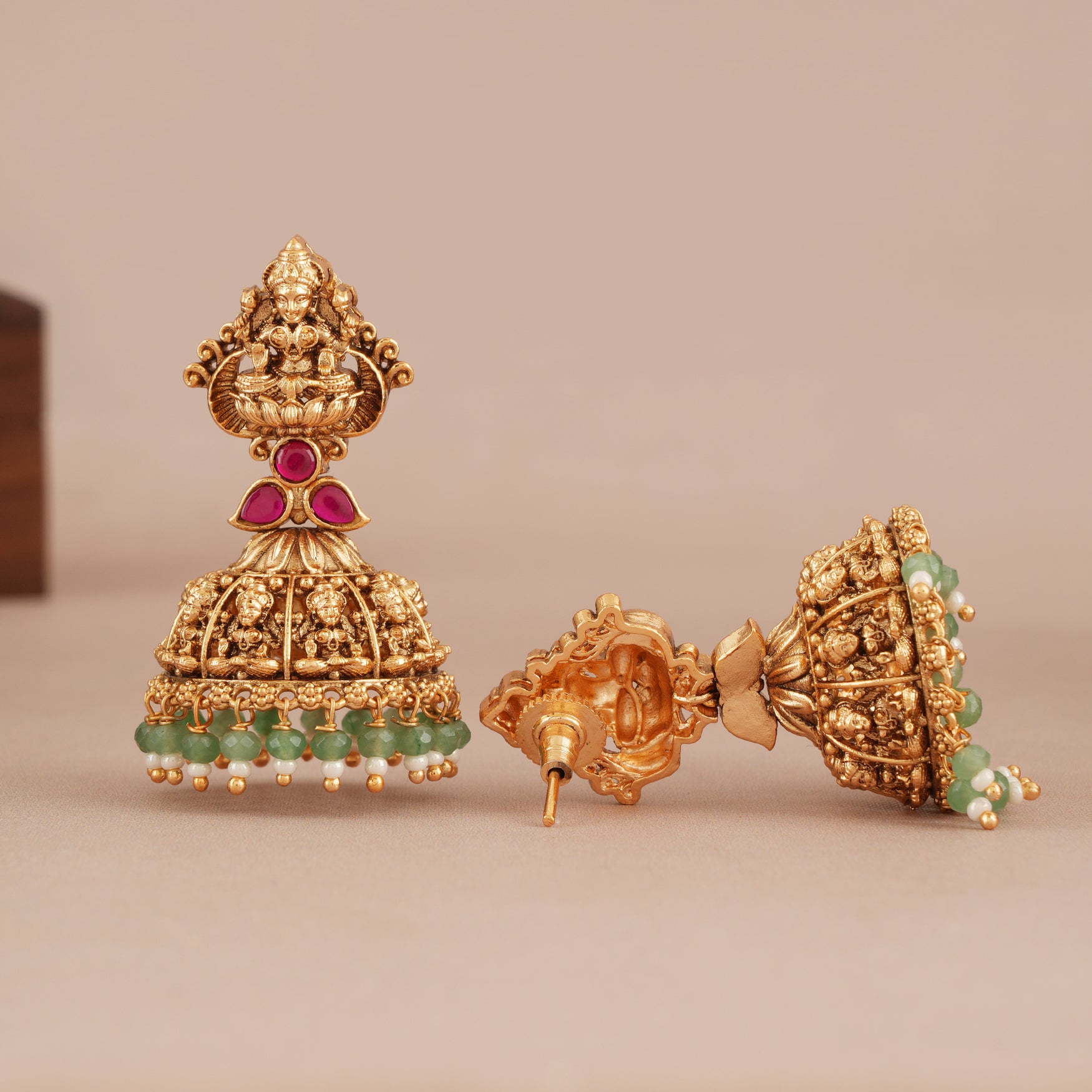 Auspicious antique gold ma lakshmi stone drop earring I Temple Jewellery