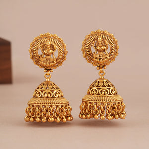 Long antique gold plain ma lakshmi jhumka earring I Temple Jewellery