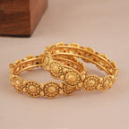 Stunning plain antique gold floral bangle set