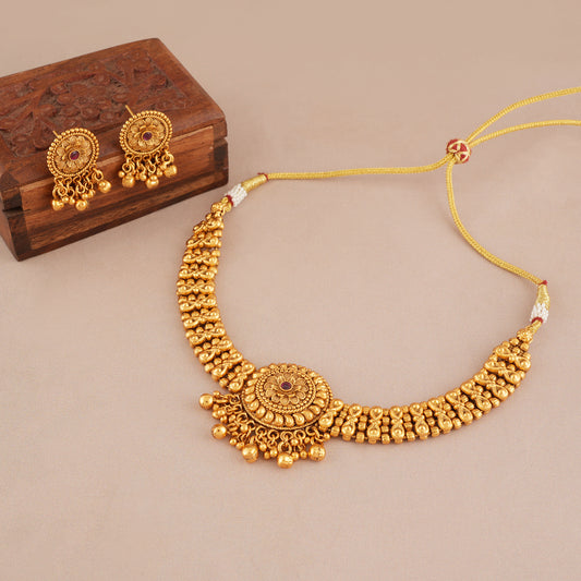 Stunning antique gold floral choker necklace set