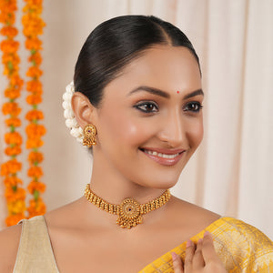 Stunning antique gold floral choker necklace set