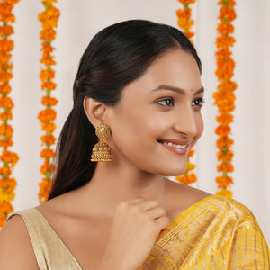 Stunning plain antique gold floral jhumka earring